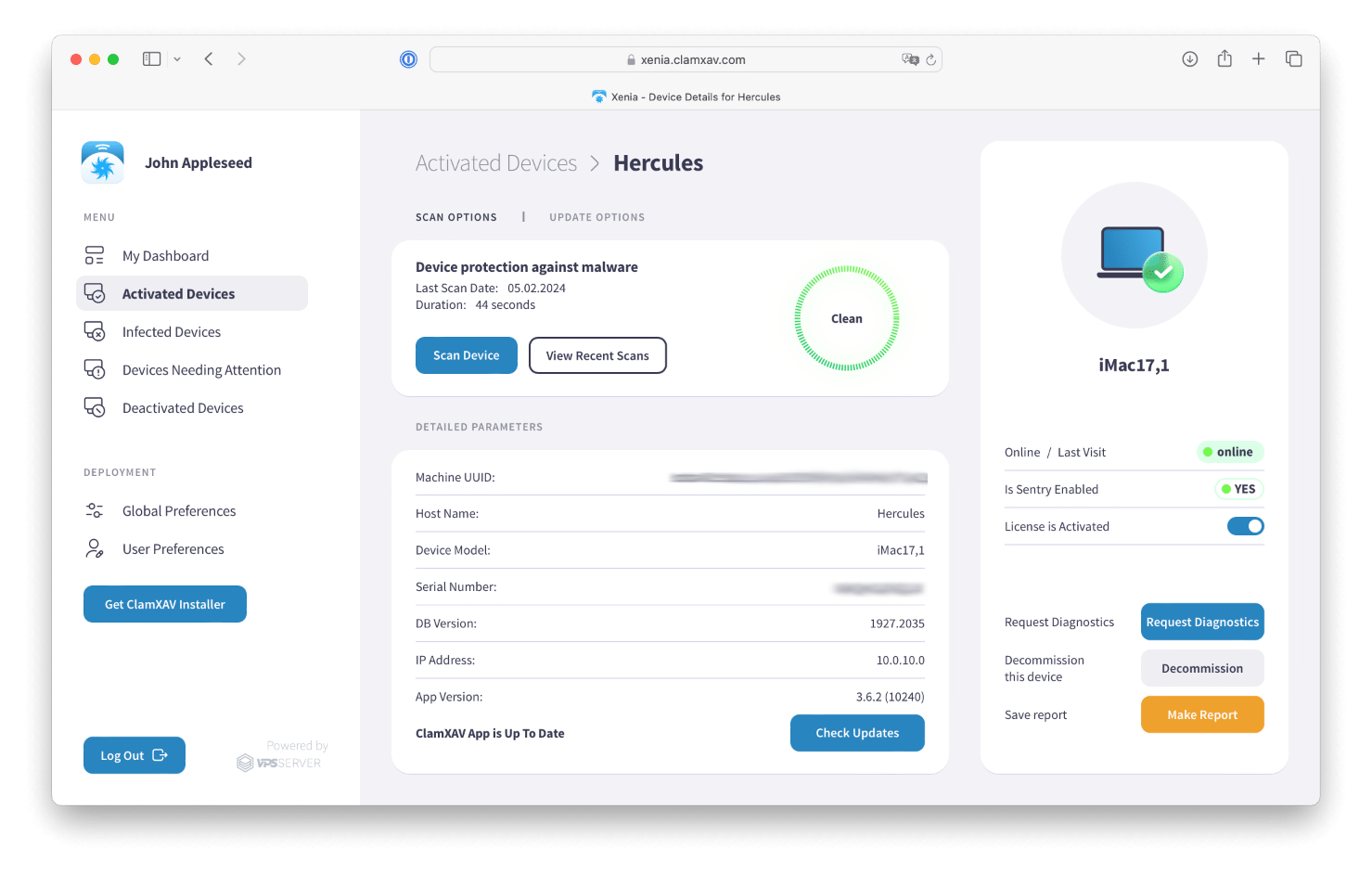 ClamXAV Xenia Management Console