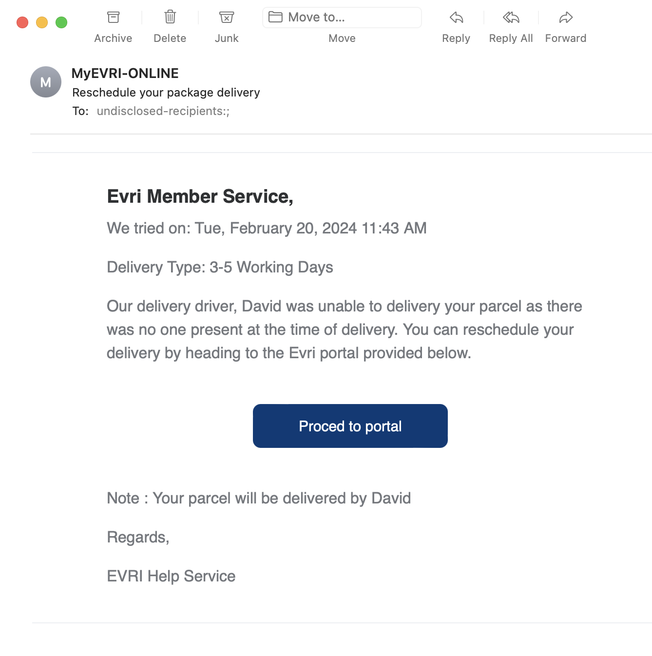 ClamXAV Missed Delivery Notification Scam