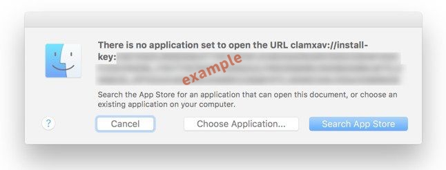 There is no application set to open the URL clamxav://install-key